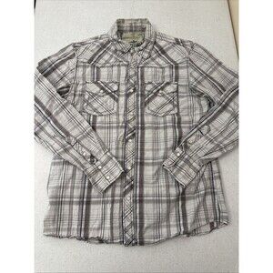Supply Company USA Men's Size L Pearl Snap Roll Sleeve White Plaid Shirt Western
